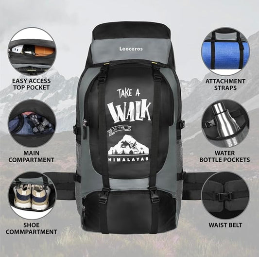 60L Hiking Backpack for Men & Women | Waterproof Trekking Rucksack with Shoe Compartment, Rain Cover, Waist Belt, & Multiple Pockets – Travel, Camping, Outdoor Bag