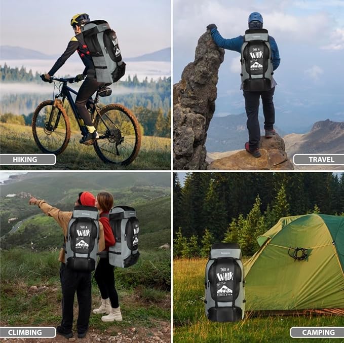 60L Hiking Backpack for Men & Women | Waterproof Trekking Rucksack with Shoe Compartment, Rain Cover, Waist Belt, & Multiple Pockets – Travel, Camping, Outdoor Bag