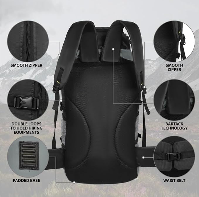 60L Hiking Backpack for Men & Women | Waterproof Trekking Rucksack with Shoe Compartment, Rain Cover, Waist Belt, & Multiple Pockets – Travel, Camping, Outdoor Bag