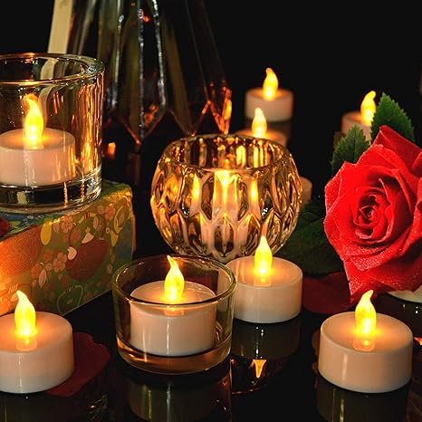 Amster Electric Tea Lights - Realistic Flameless LED Tealight Candles with Warm White Light for Home Décor, Wedding, Party, Diwali, Ganpati, Navratri, Anniversary Decor (Pack of 6)