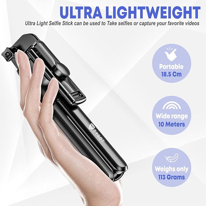 Bluetooth Extendable Selfie Sticks with Wireless Remote and Tripod Stand, 3-in-1 Multifunctional Selfie Stick with Tripod Stand Compatible with iPhone/OnePlus/Samsung/Oppo/Vivo and All Phones
