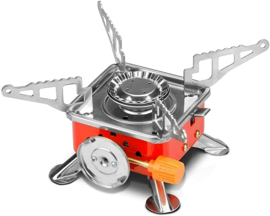 Camping Stove Gas Stove Folding Furnace Portable Square-Shaped Gas Butane Burner Camping Picnic Folding Stove Camping Hiking Picnic Cookout, Alloy Steel